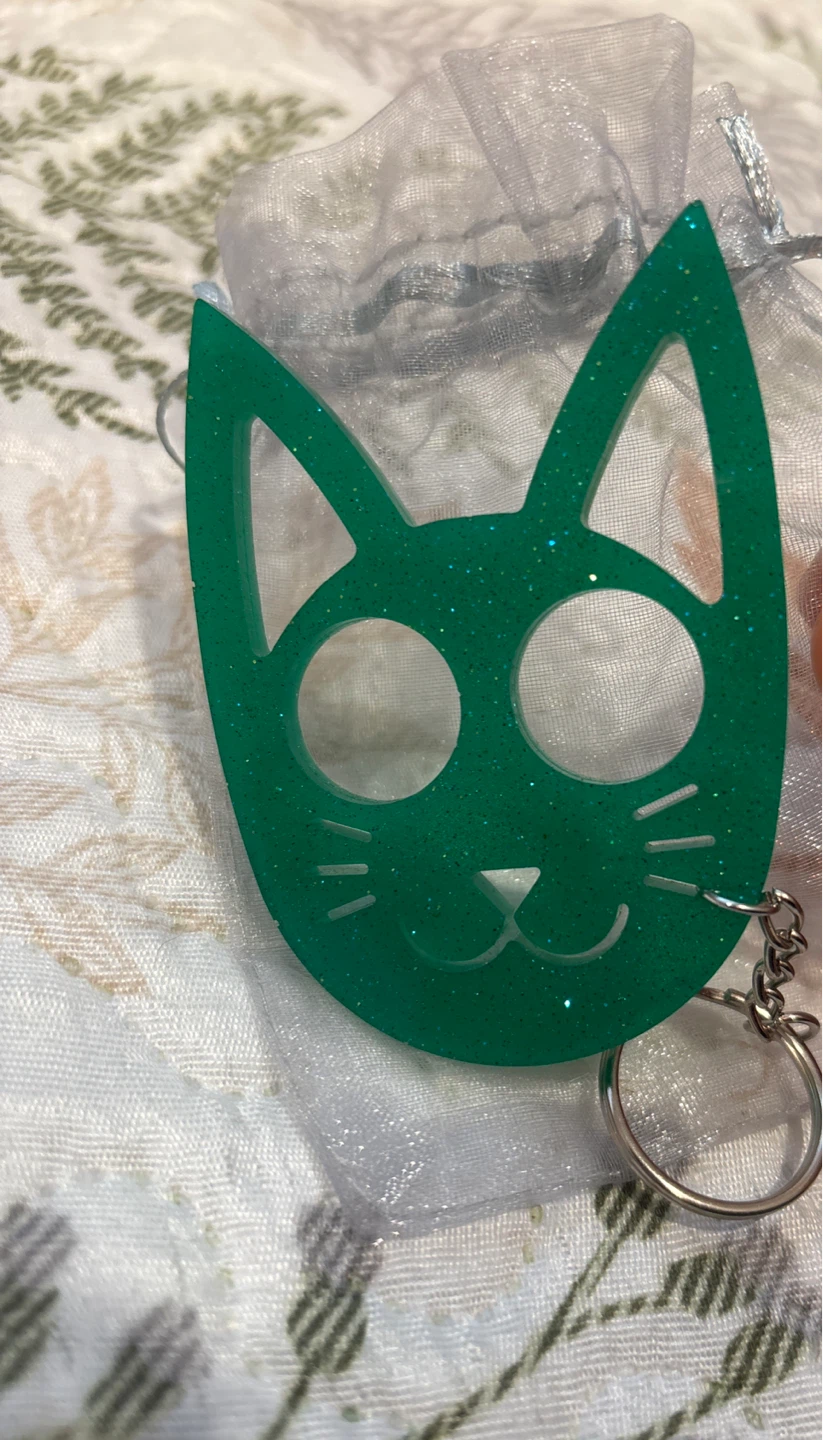$15 Green Glittery Cat Self Defense Keychain