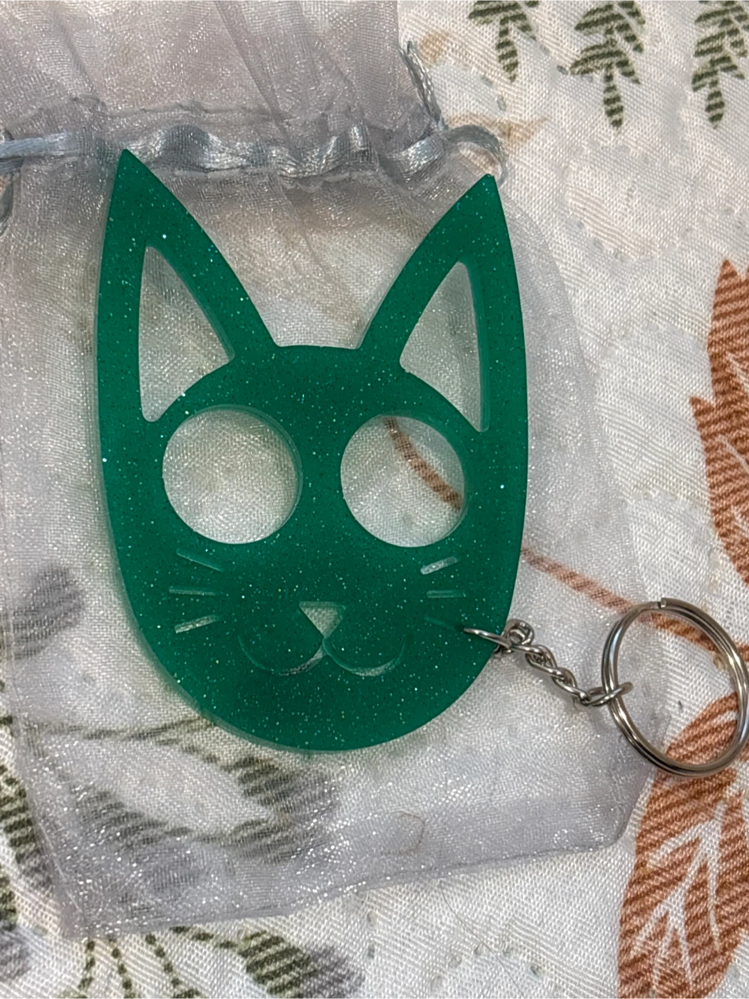 $15 Green Glittery Cat Self Defense Keychain - photo 3