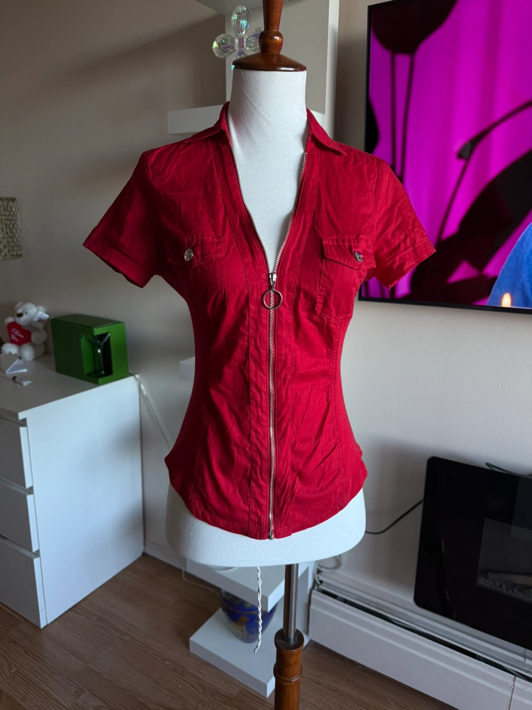 Red Guess Short Sleeve Blouse