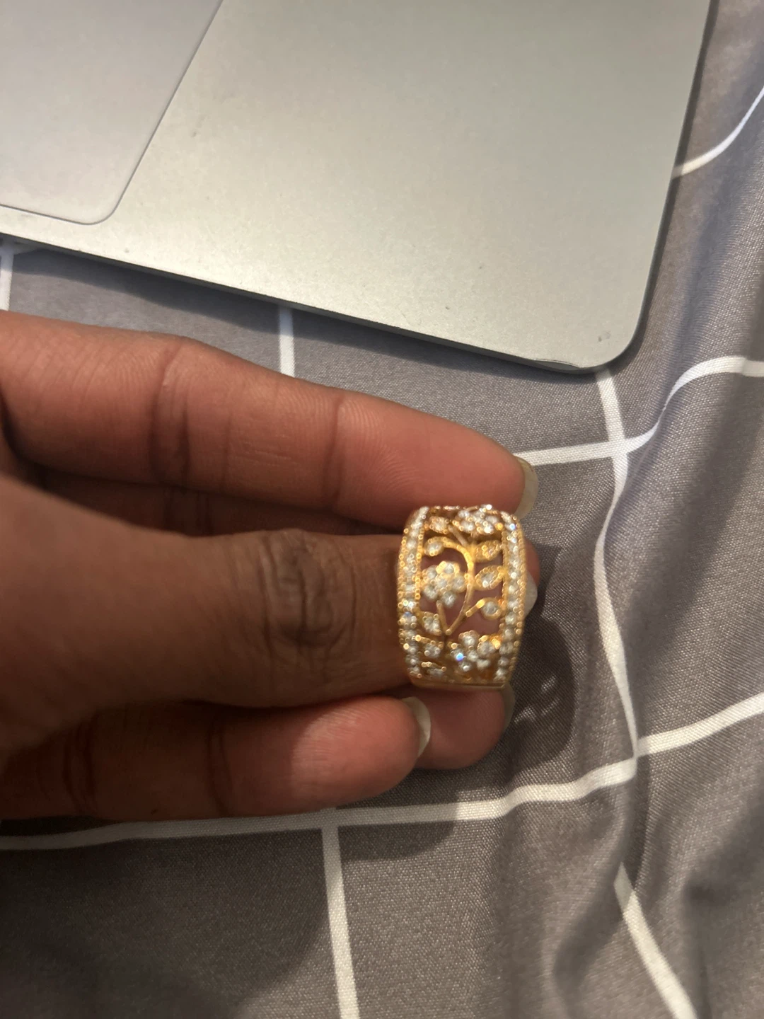 Gold Tone Ring with Floral Design