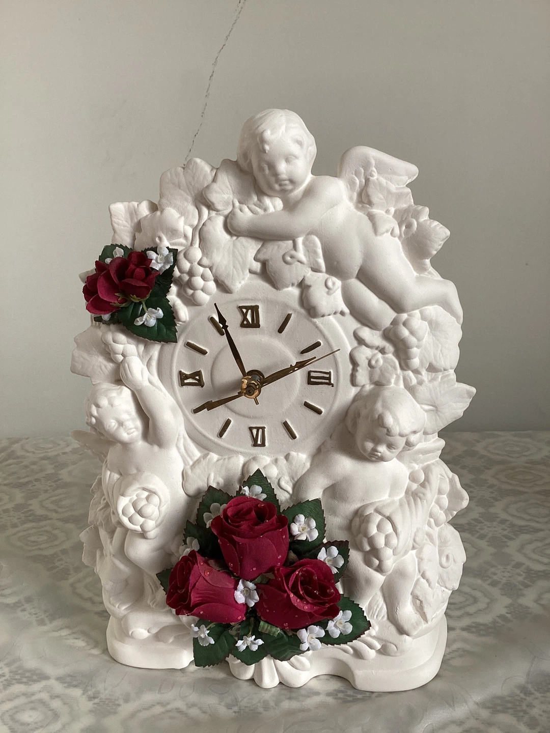 Angel Cherub Table Clock with Roses - photo 4