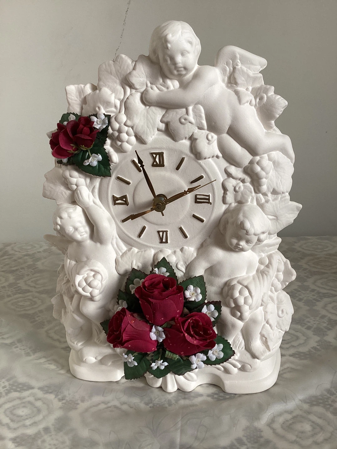 Angel Cherub Table Clock with Roses - photo 3