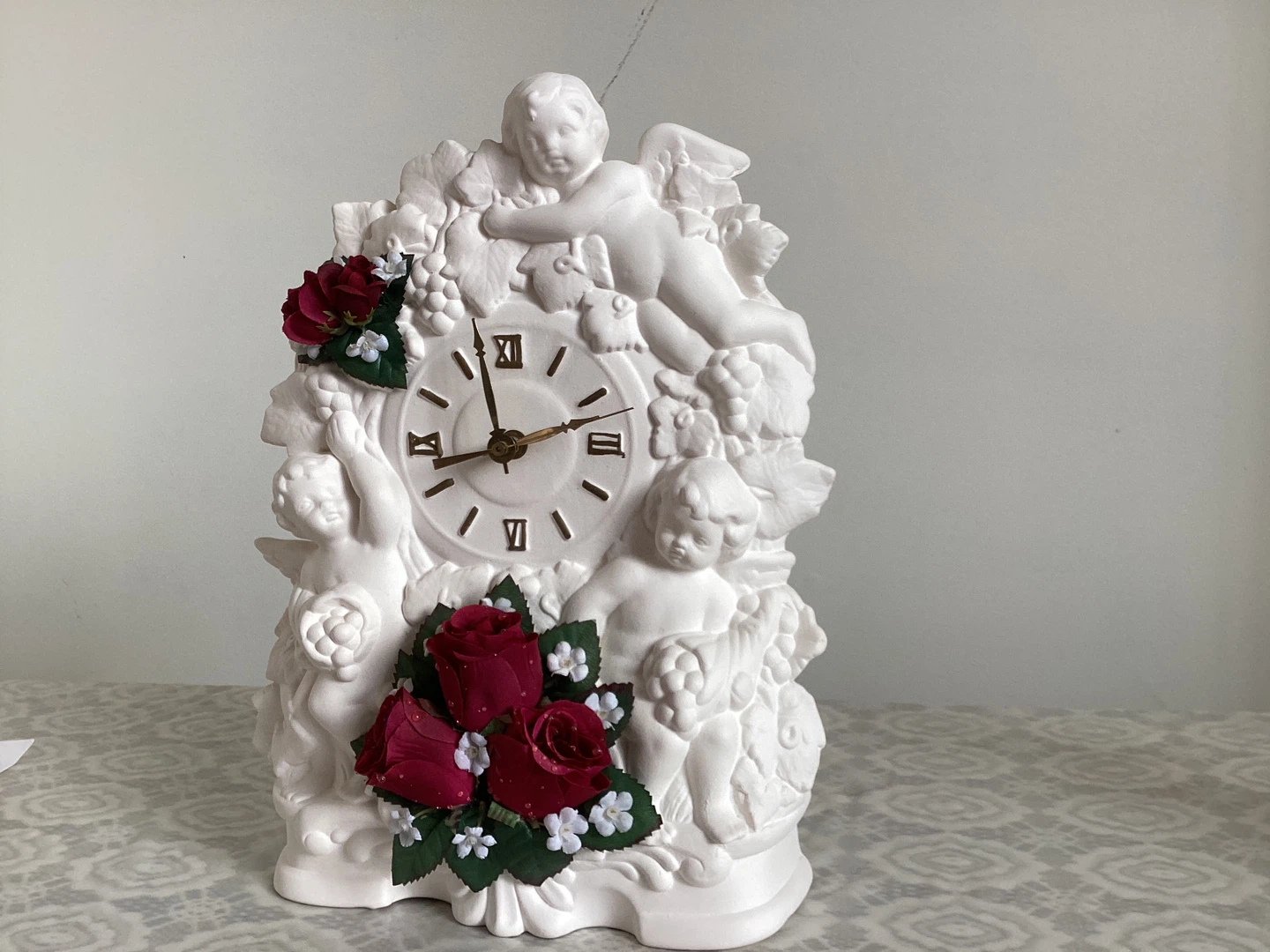 Angel Cherub Table Clock with Roses