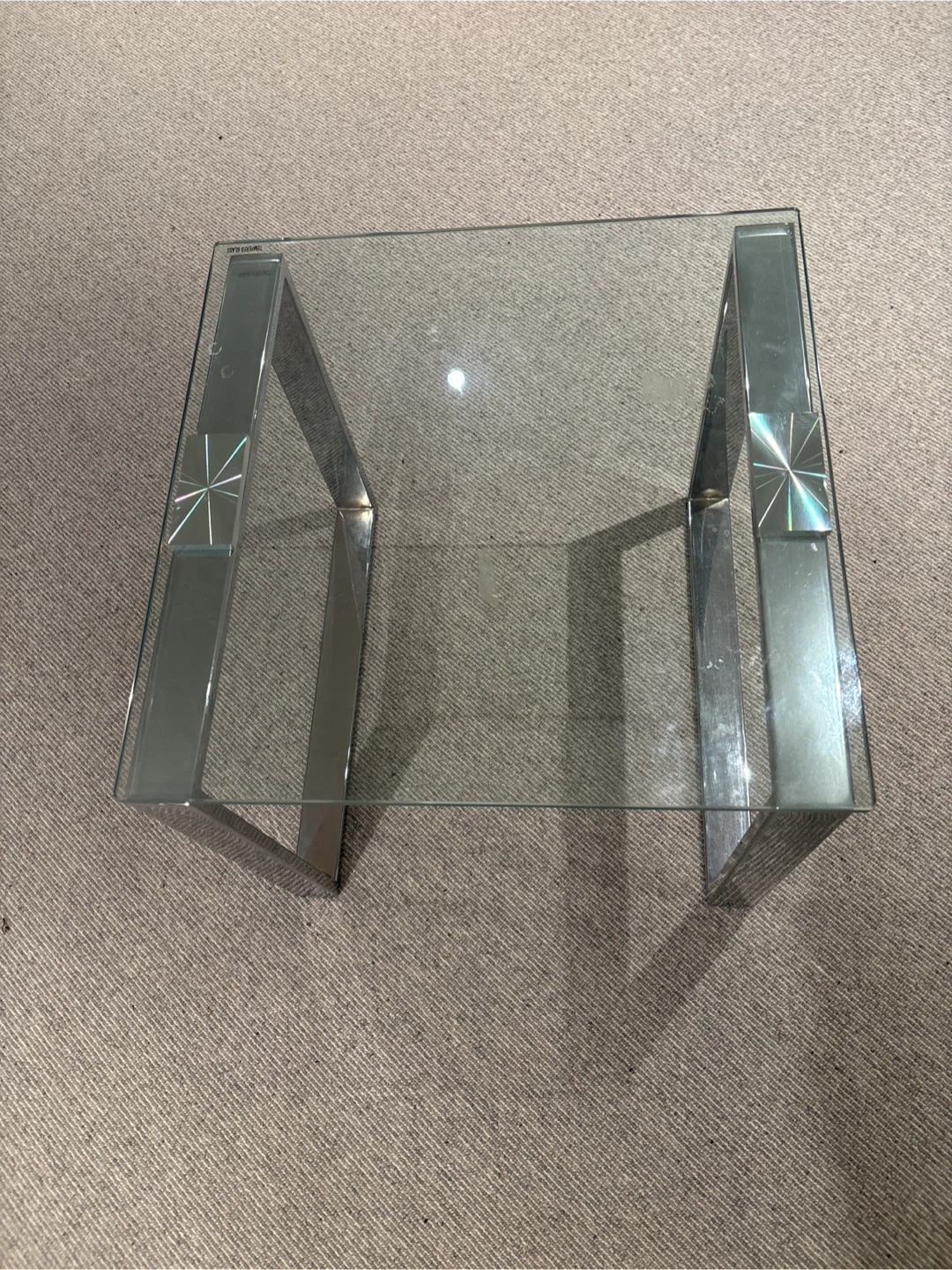 Two Glass Top Coffee Tables with Metal Frame