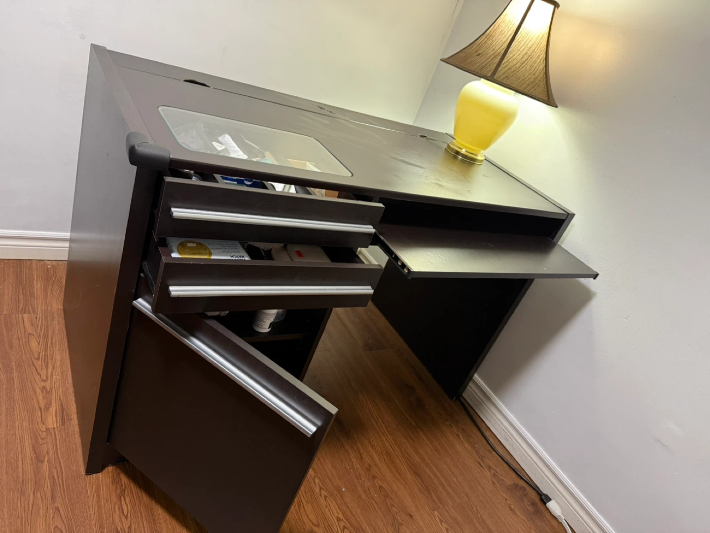 Dark Brown Desk with Built-in Power Outlet- today for 40 only! - photo 2