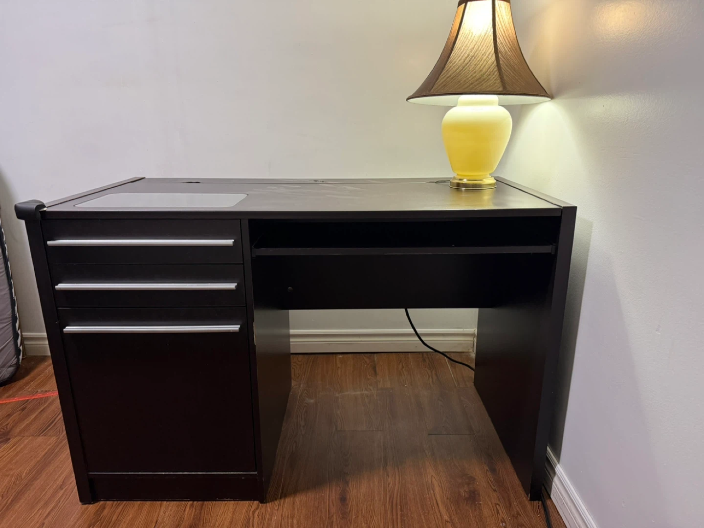 Dark Brown Desk with Built-in Power Outlet- today for 40 only!