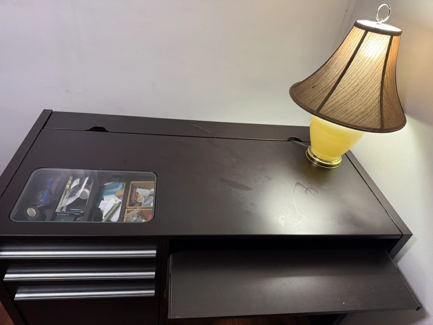 Dark Brown Desk with Built-in Power Outlet- today for 40 only! - photo 3