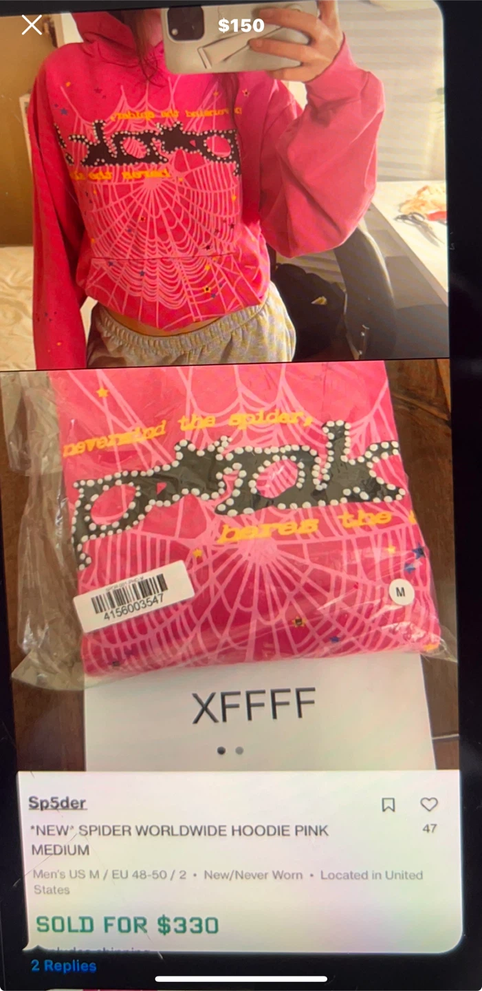 New Sp5der Pink Spider Worldwide Hoodie - Medium