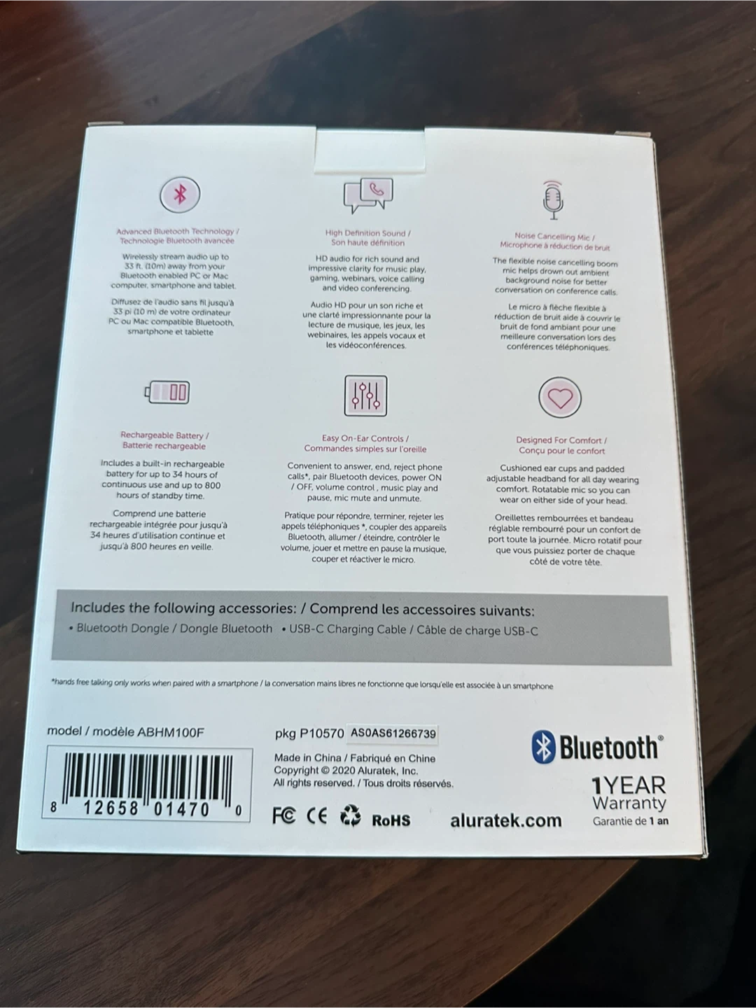 Aluratek ABHM100F Bluetooth Headset w/ Mic - New! - photo 2