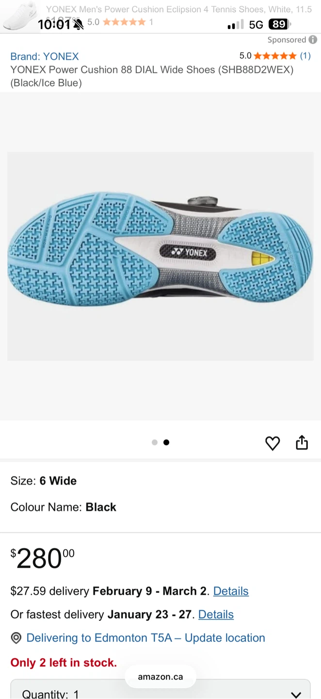 YONEX Power Cushion 88 Dial Wide Shoes - Size 6 Wide