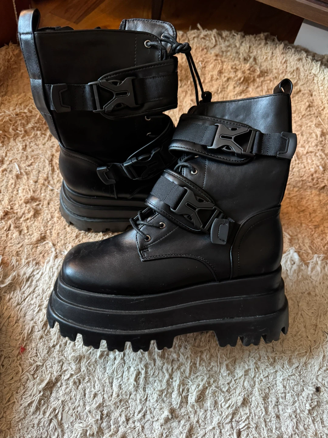 Black Platform Buckle Boots size 8