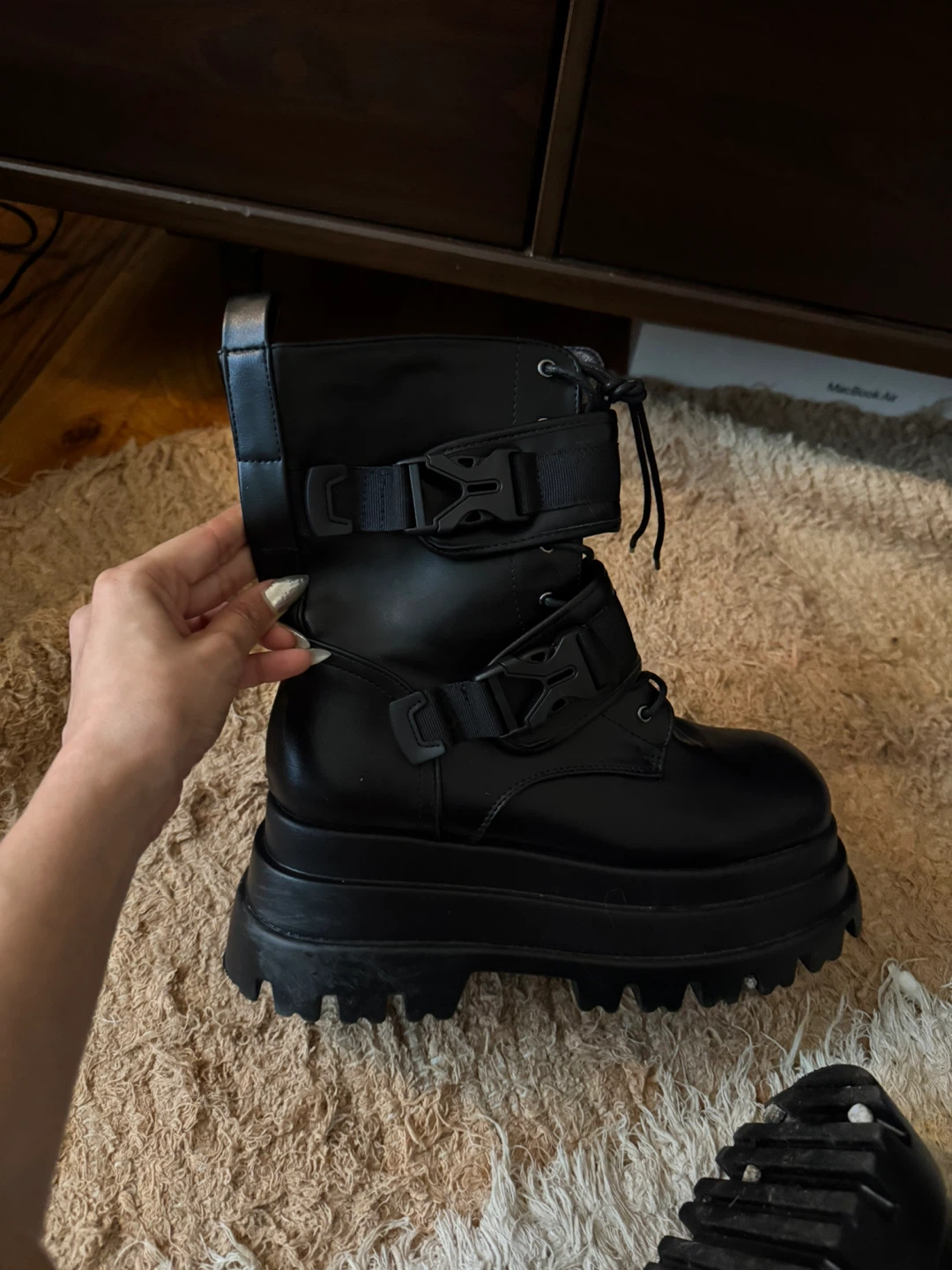 Black Platform Buckle Boots size 8 - photo 5
