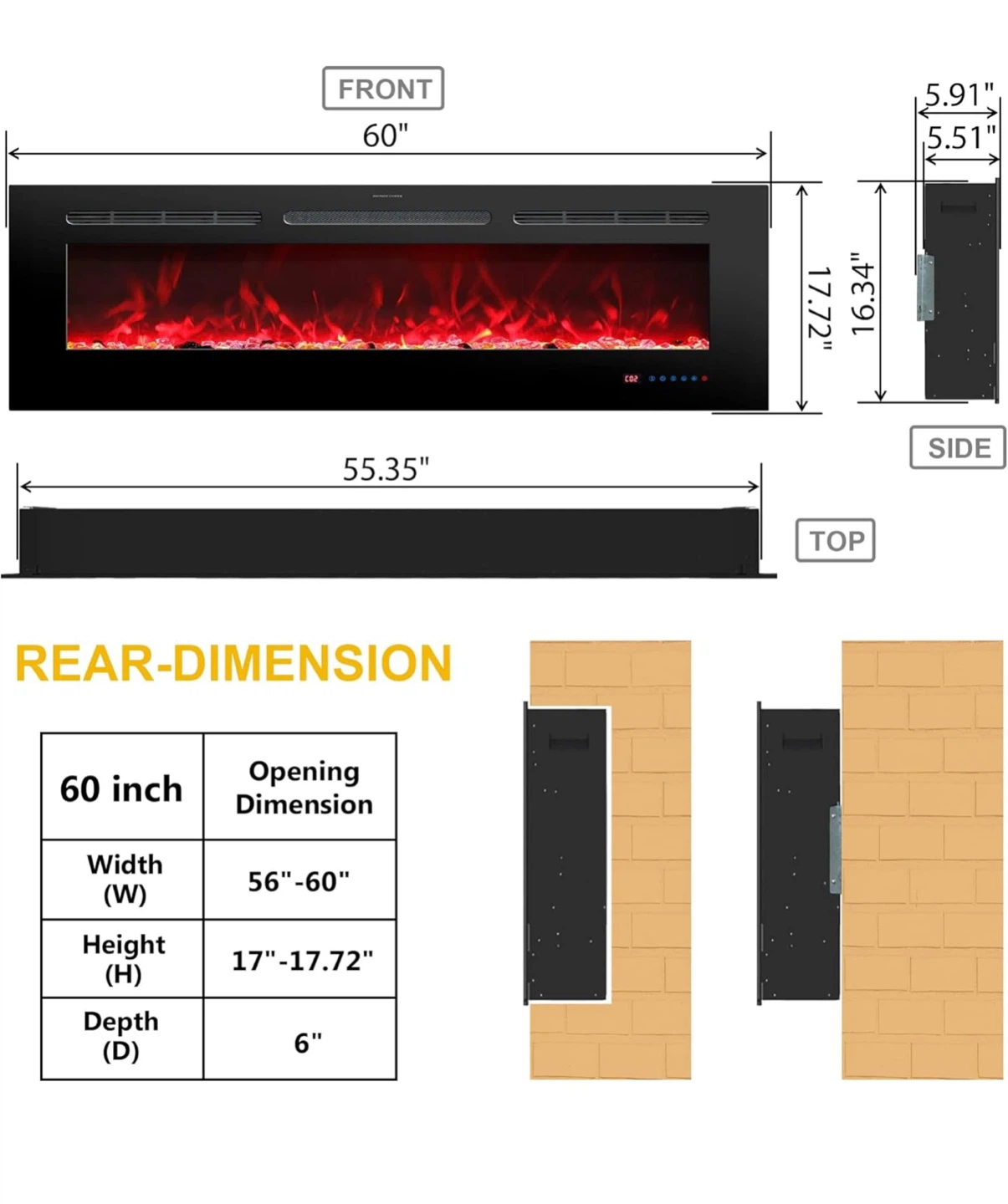 Rodalflame 60 Inches Electric Fireplace Inserts - photo 2