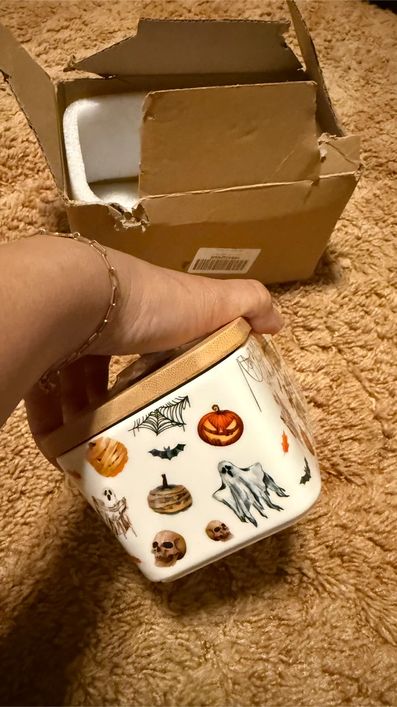 New Halloween Trick or Treat Ceramic Butter Dish w/ Lid - photo 4