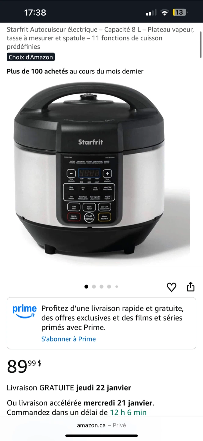 Starfrit Electric Pressure Cooker - 8L Capacity
