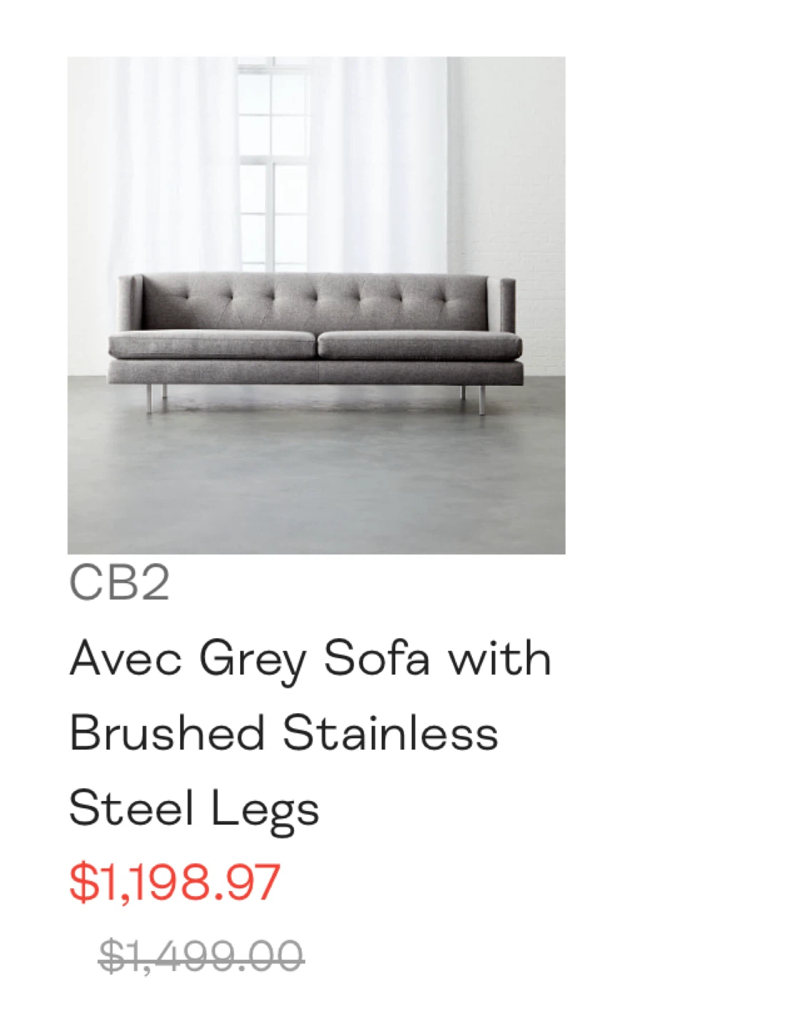 CB2 Avec Grey Sofa - 87" Wide - photo 3