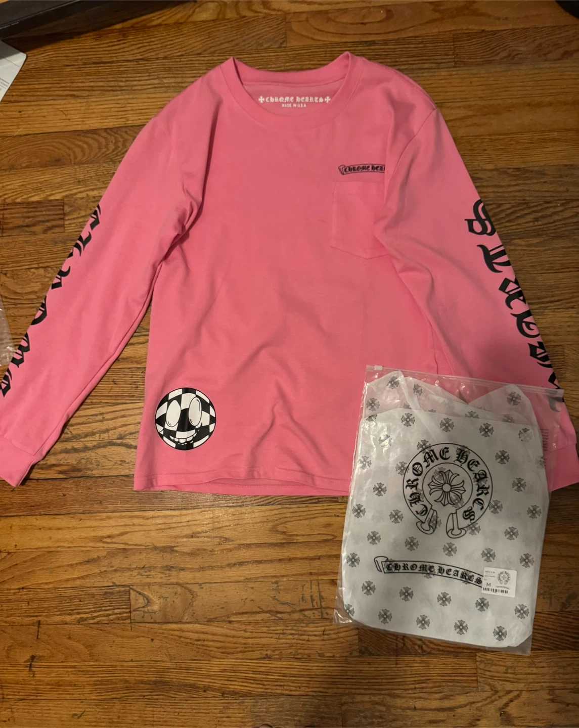 (RECIEPT)Chrome Hearts Pink Long Sleeve Shirt - Size M