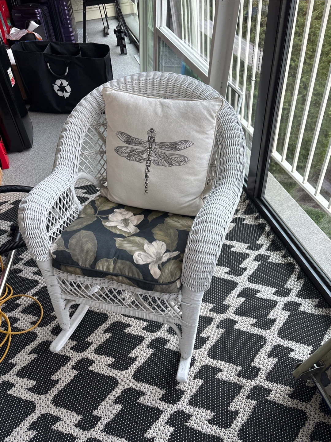 Wicker Rocking Chair with Floral Cushion