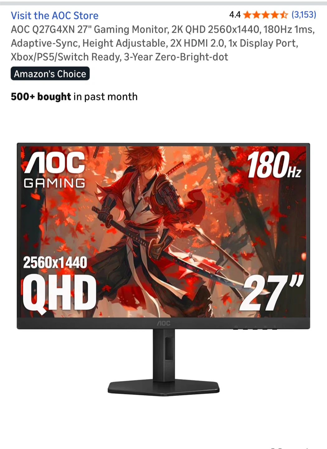 AOC Q27G4XN 27" Gaming Monitor - Like New!
