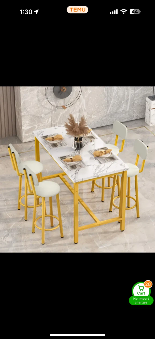 Gold & Marble Dining Table with 4 Stools - photo 3