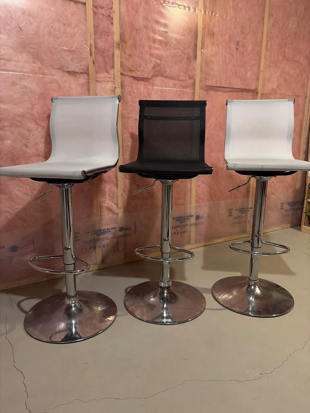 Set of 3 Bar Stools - Chrome Finish