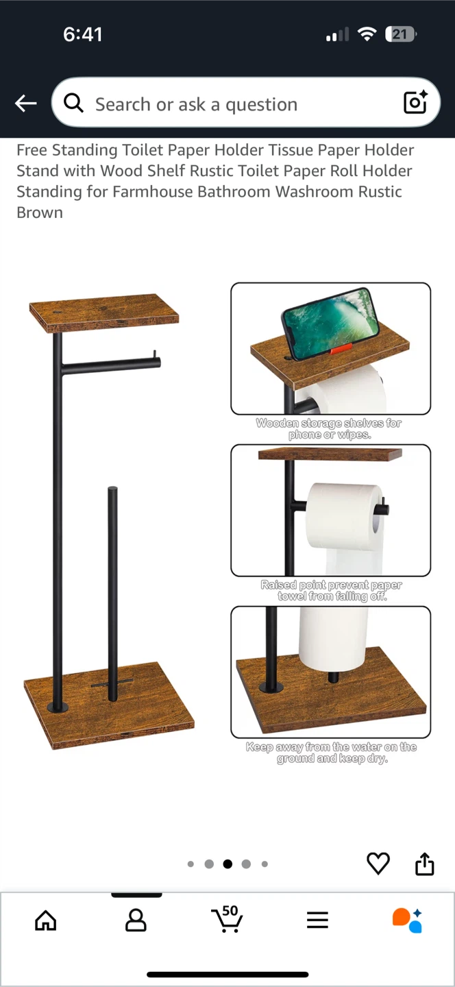 Toilet Paper Holder Stand with Wood Shelf