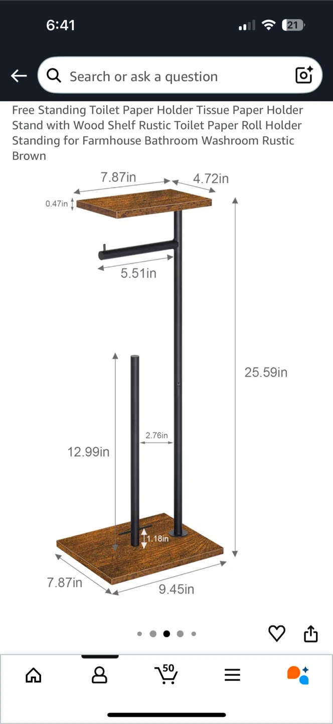 Toilet Paper Holder Stand with Wood Shelf - photo 3