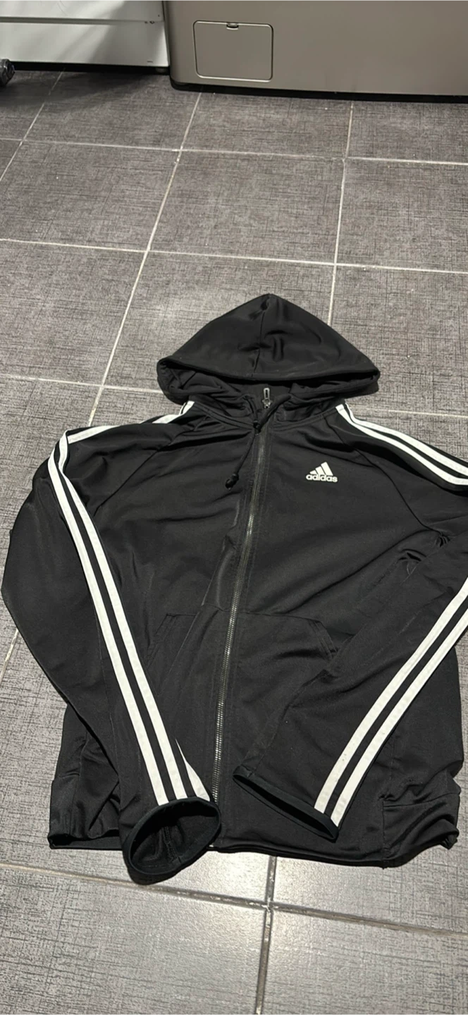 Adidas Black 3-Stripe Full-Zip Hoodie