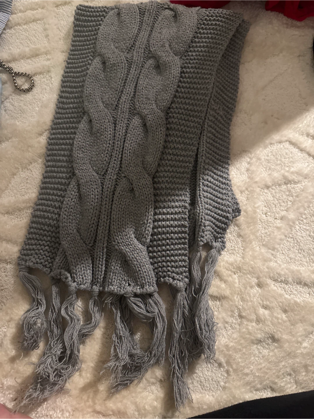 Gray Knitted Scarf with Tassels