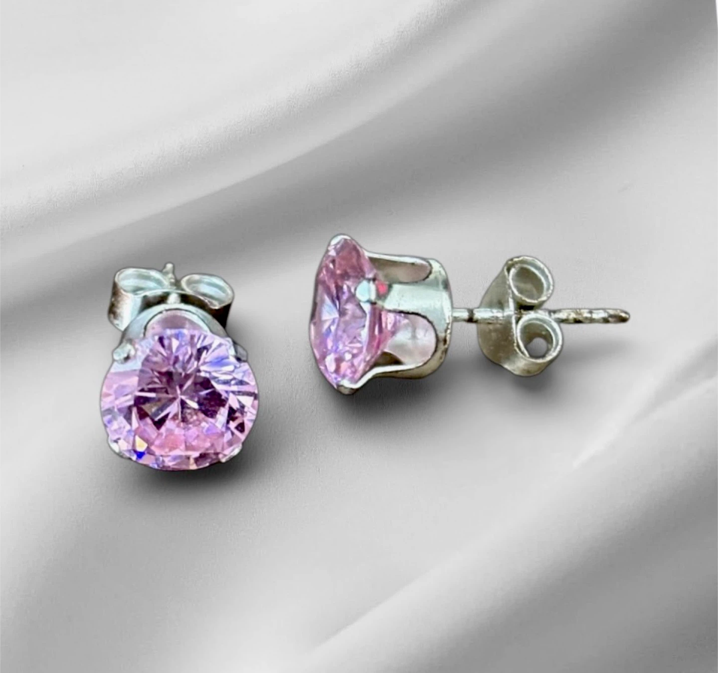 1ct Sterling Silver and Pink CZ Stud Earrings - photo 2