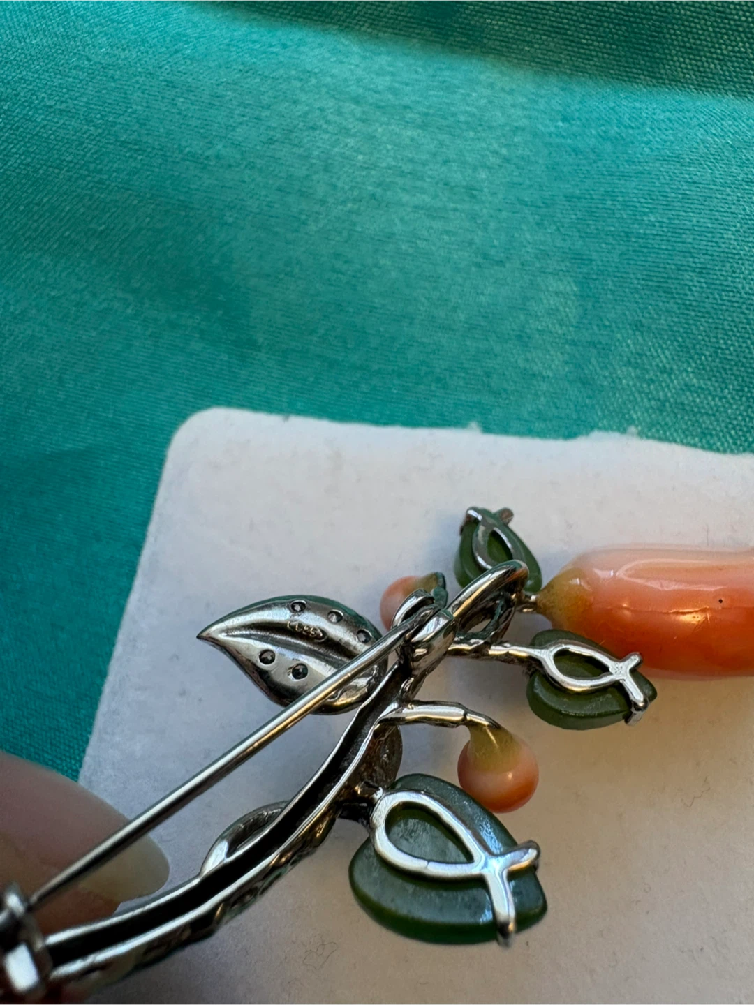 Vintage silver stamped coral Rose Brooch - photo 3
