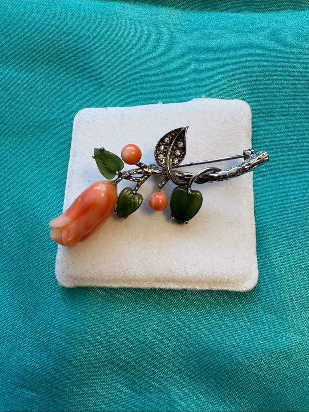 Vintage silver stamped coral Rose Brooch - photo 2