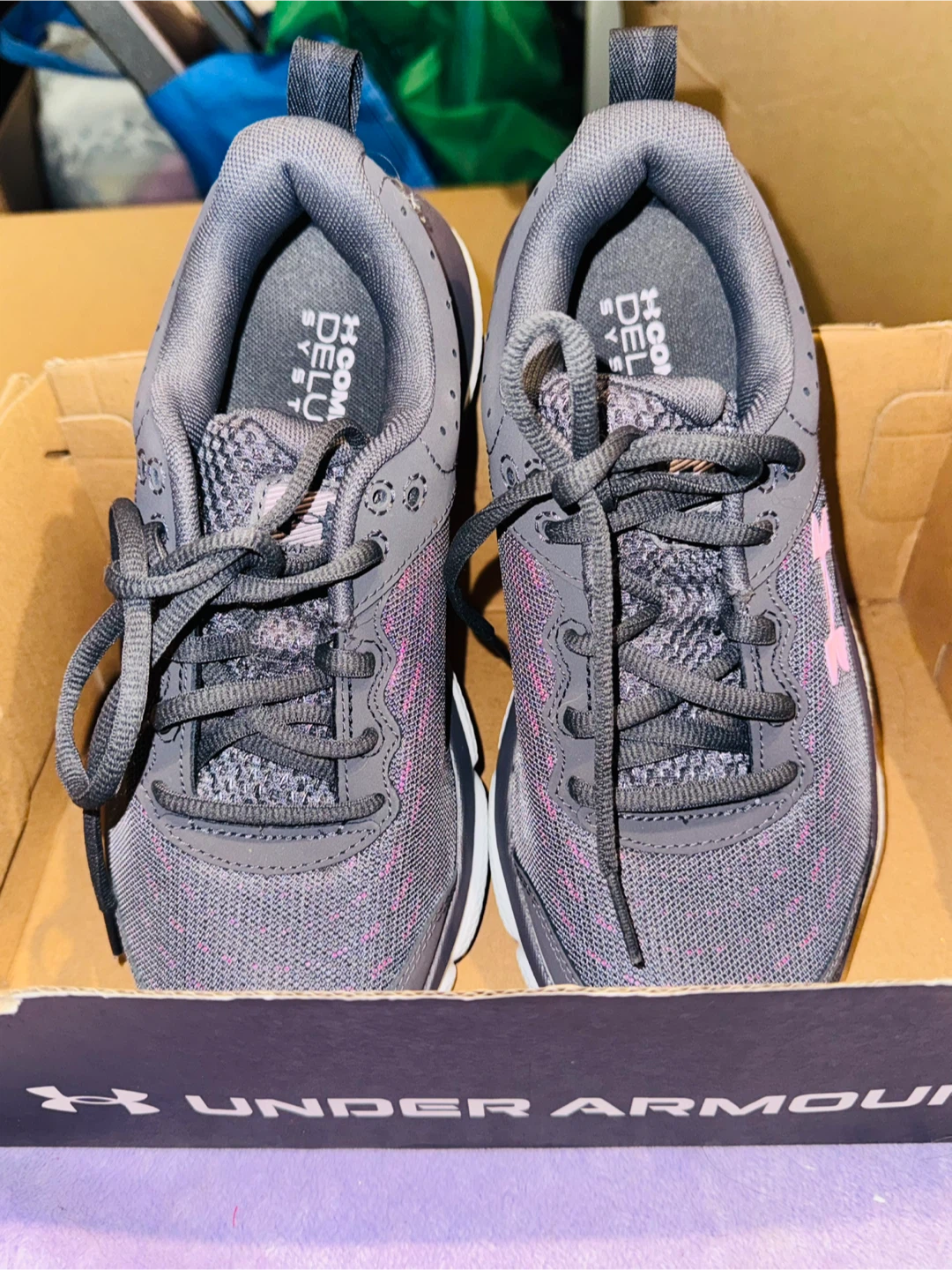 Under Armour Charged Assert 9 Grey/Pink Shoes size 6