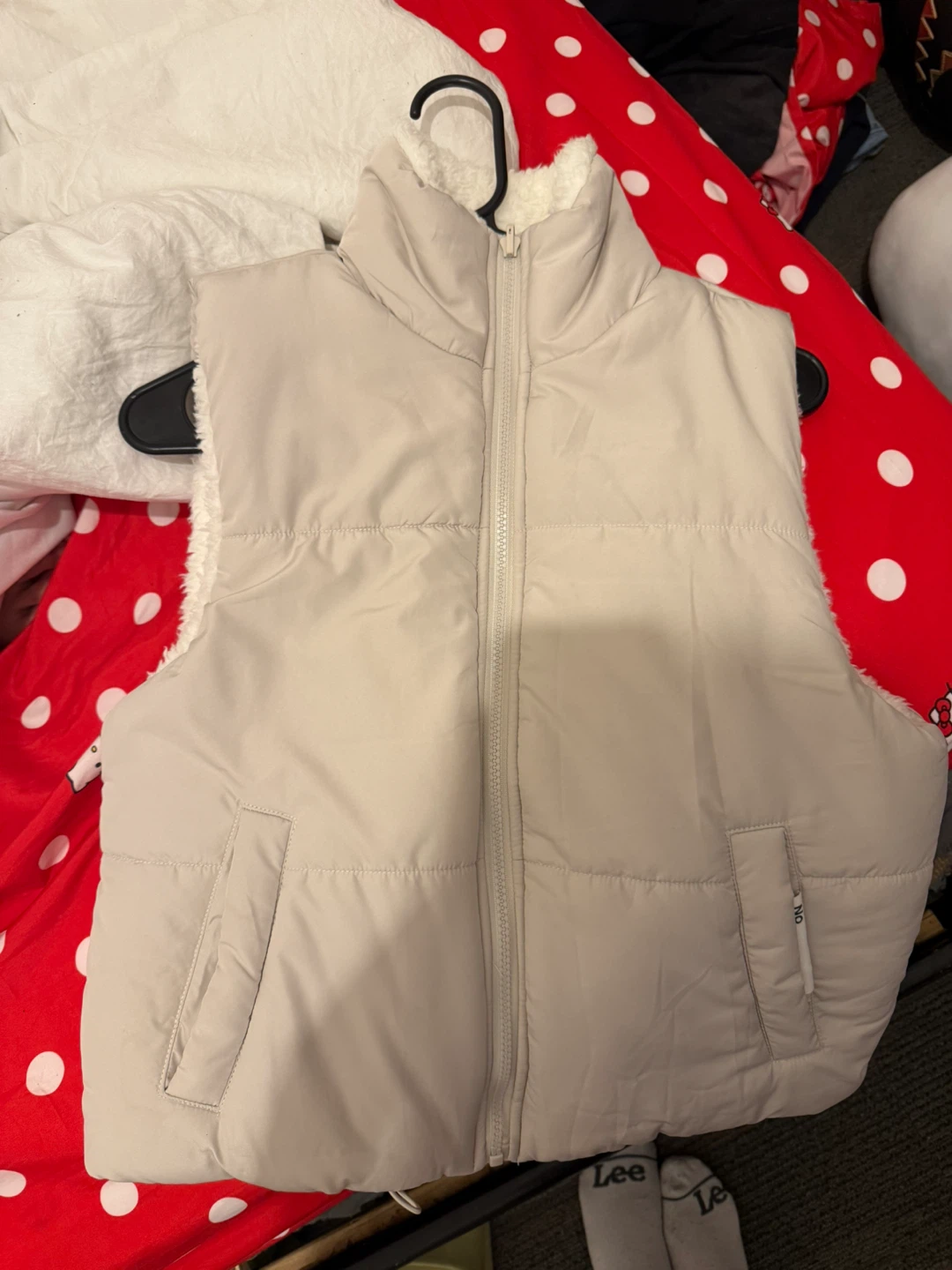 Puffer Vest - Beige, Sherpa Lined