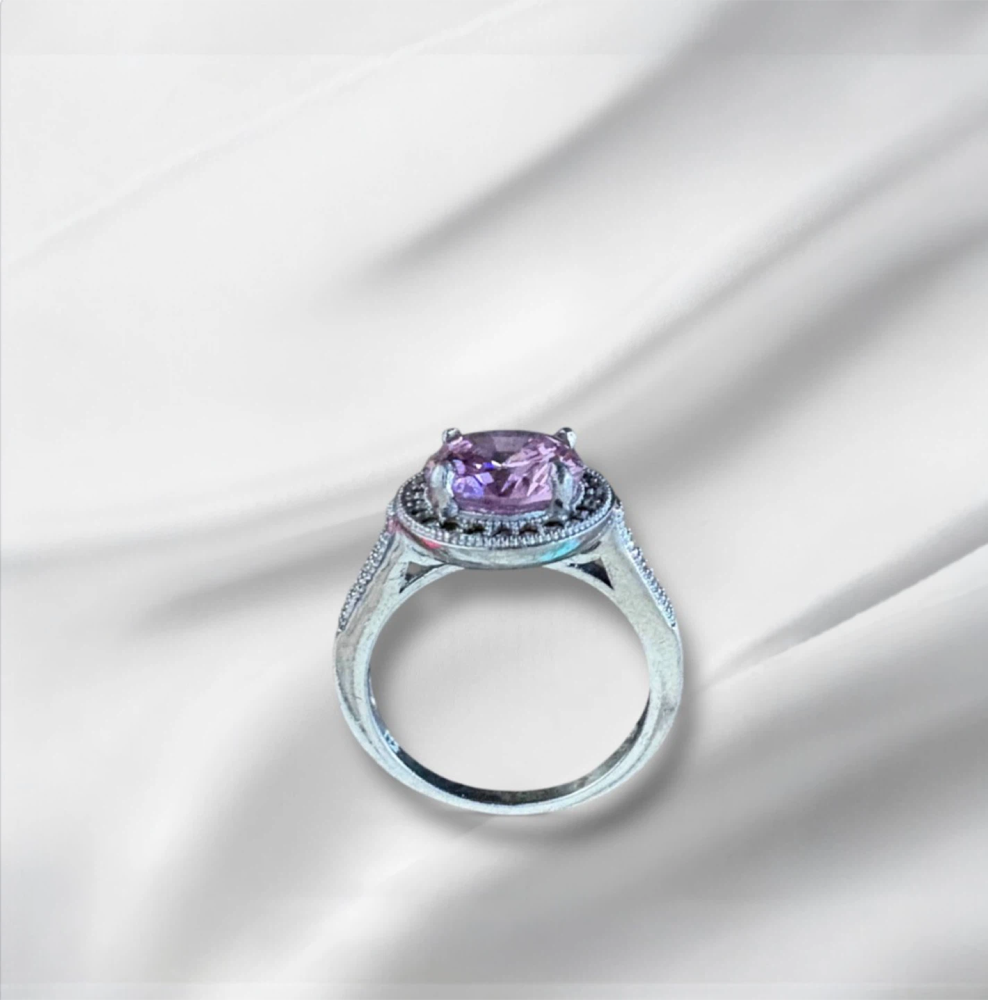 Sterling Silver Pink Sapphire and CZ Halo Ring - photo 4