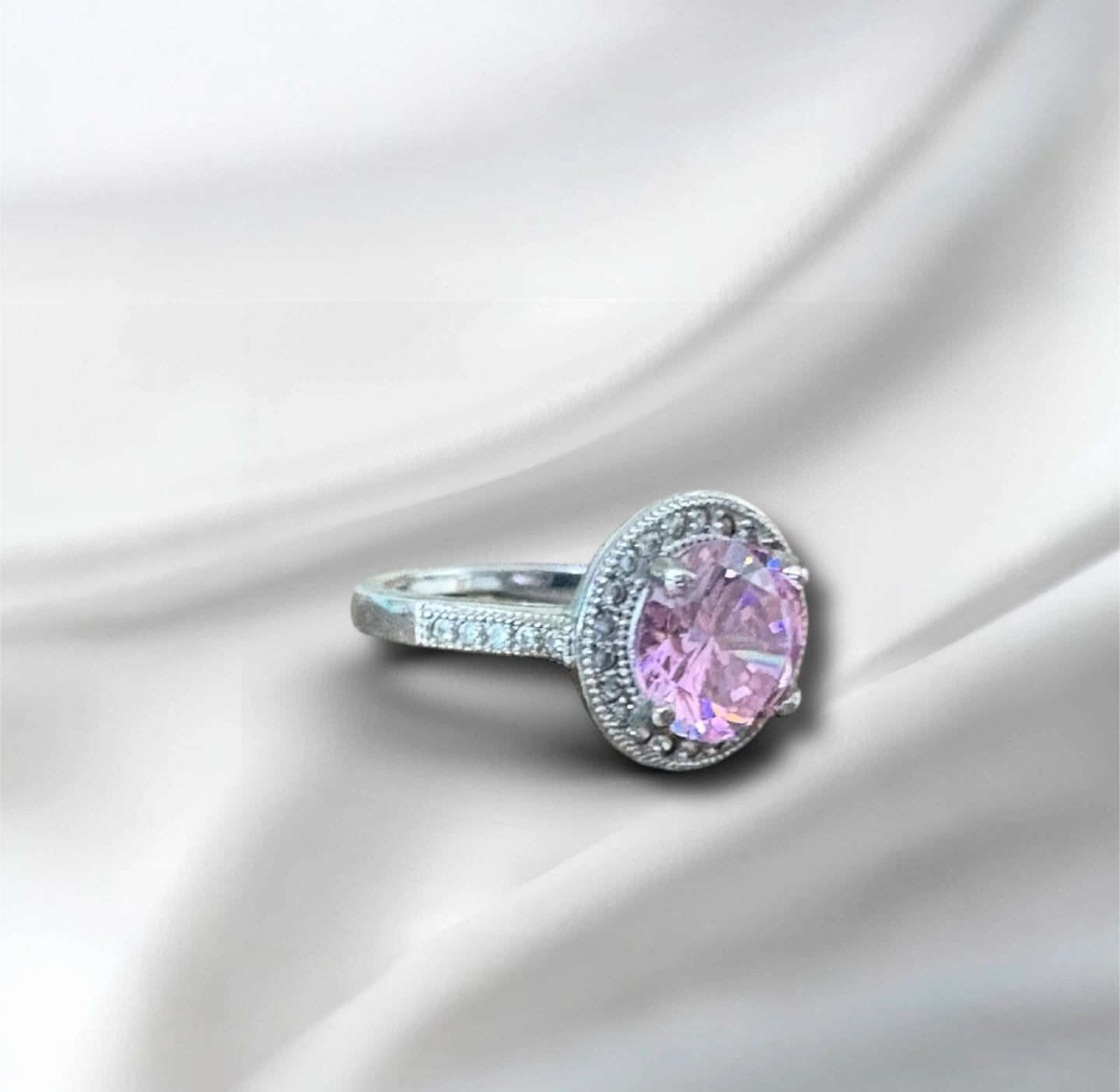 Sterling Silver Pink Sapphire and CZ Halo Ring - photo 2