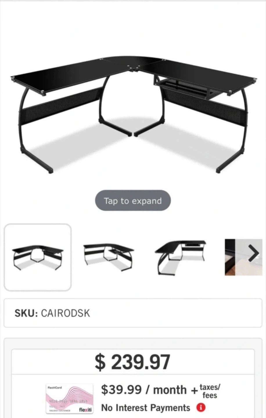 Black L-Shaped Glass Top Corner Desk