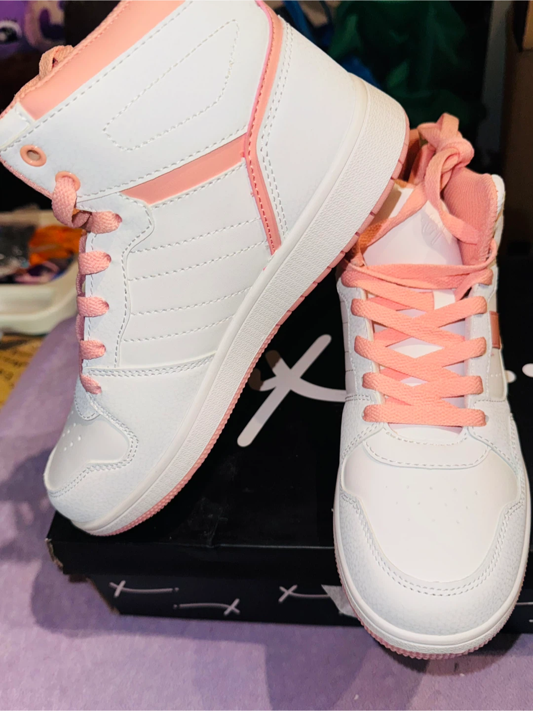 White & Pink High Top Sneakers size 4 kids - photo 3