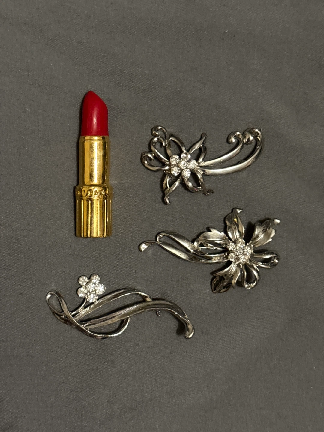 Vintage Flower Brooches & Lipstick Brooch