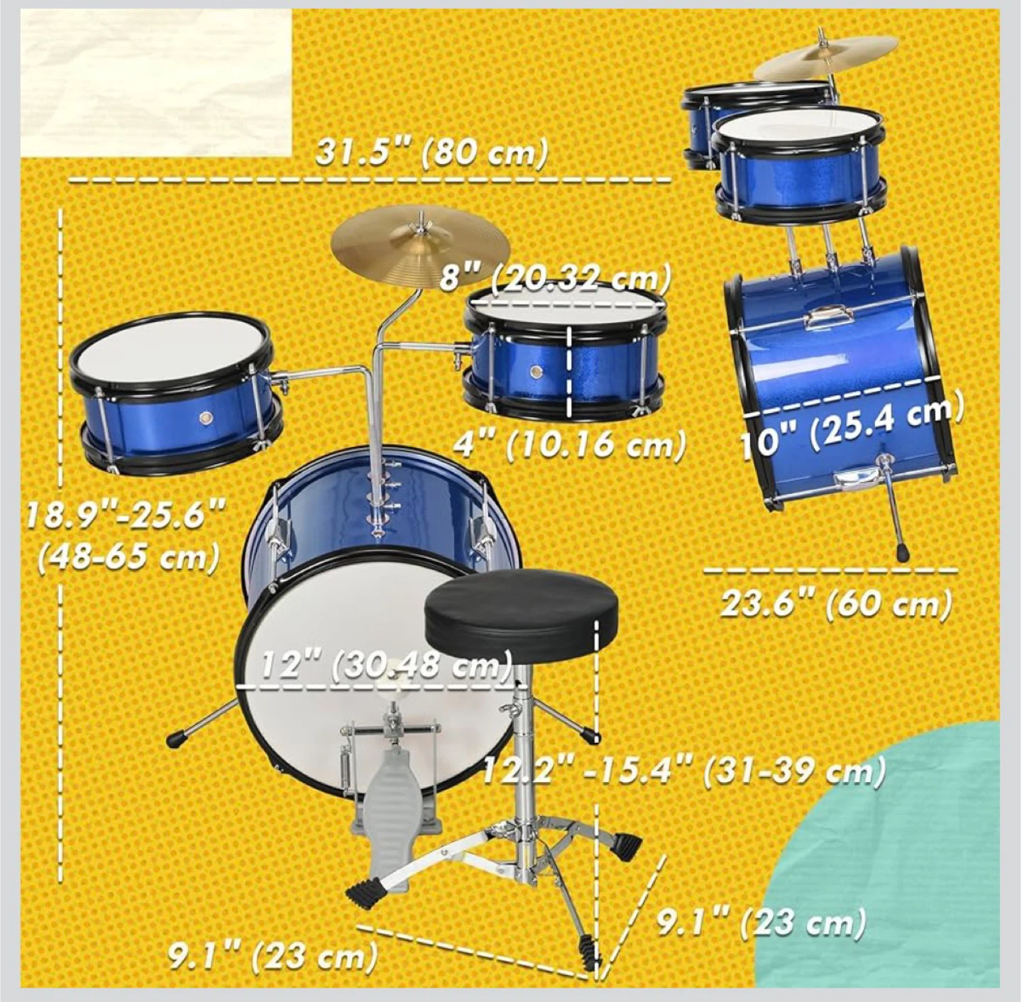 Kids Drum Set - Blue, 7 Pieces - photo 3