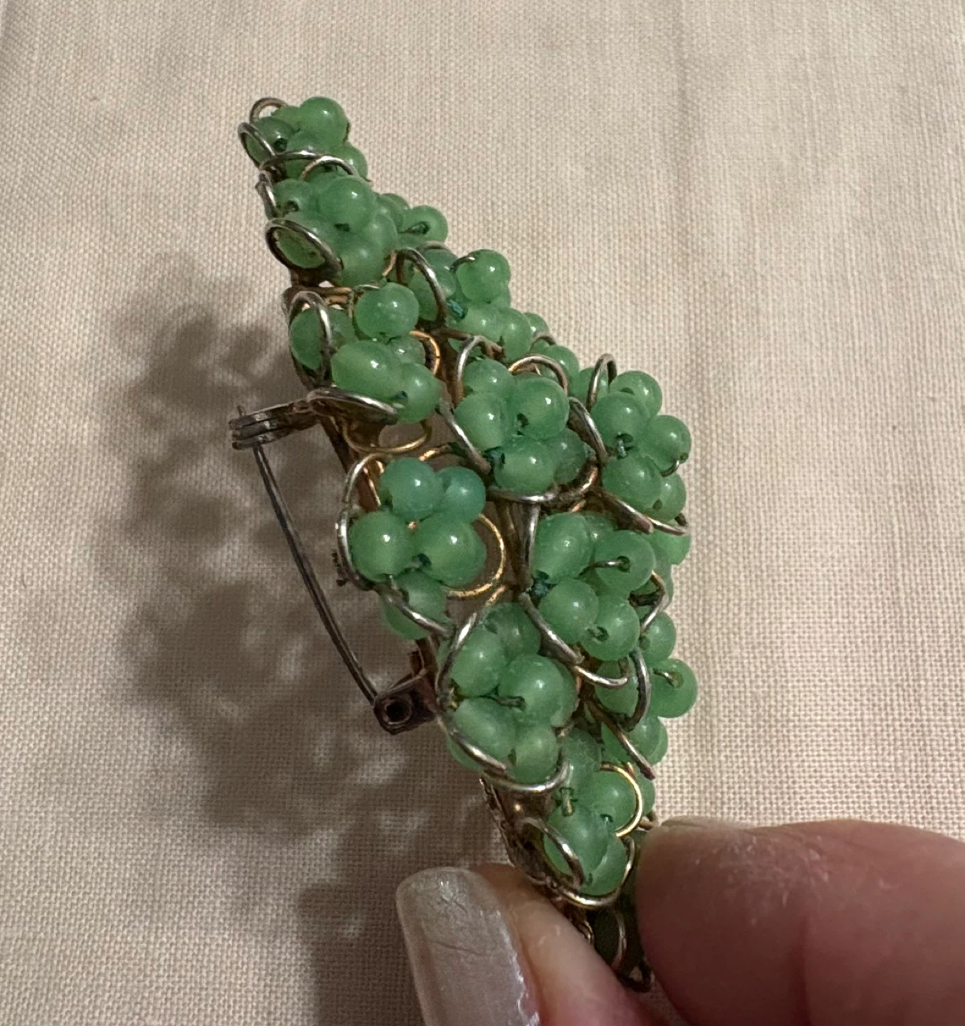 Vintage Green Beaded Brooch - photo 3
