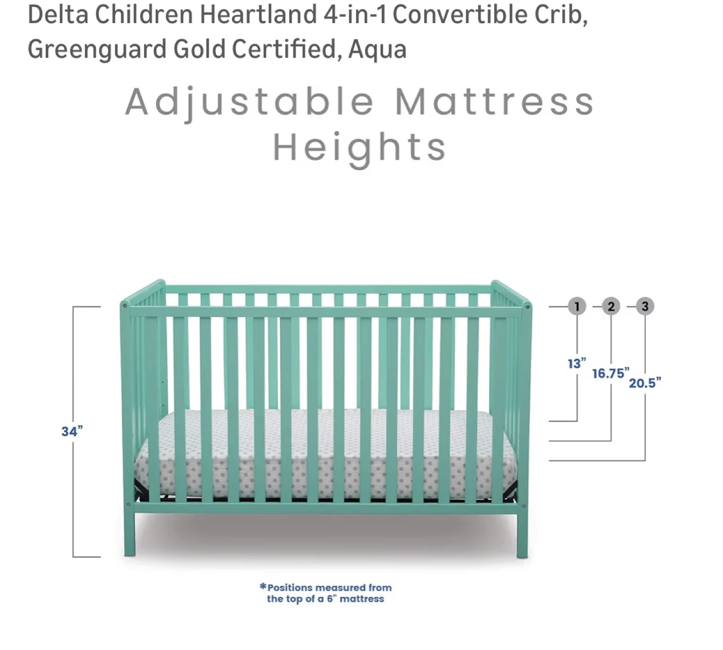 Delta Children Heartland 4-in-1 Convertible Crib - Aqua - photo 3