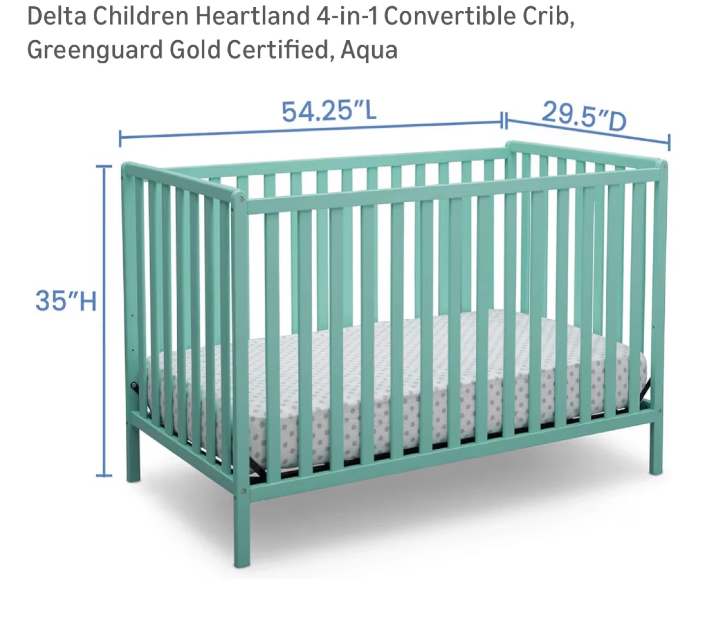 Delta Children Heartland 4-in-1 Convertible Crib - Aqua - photo 4