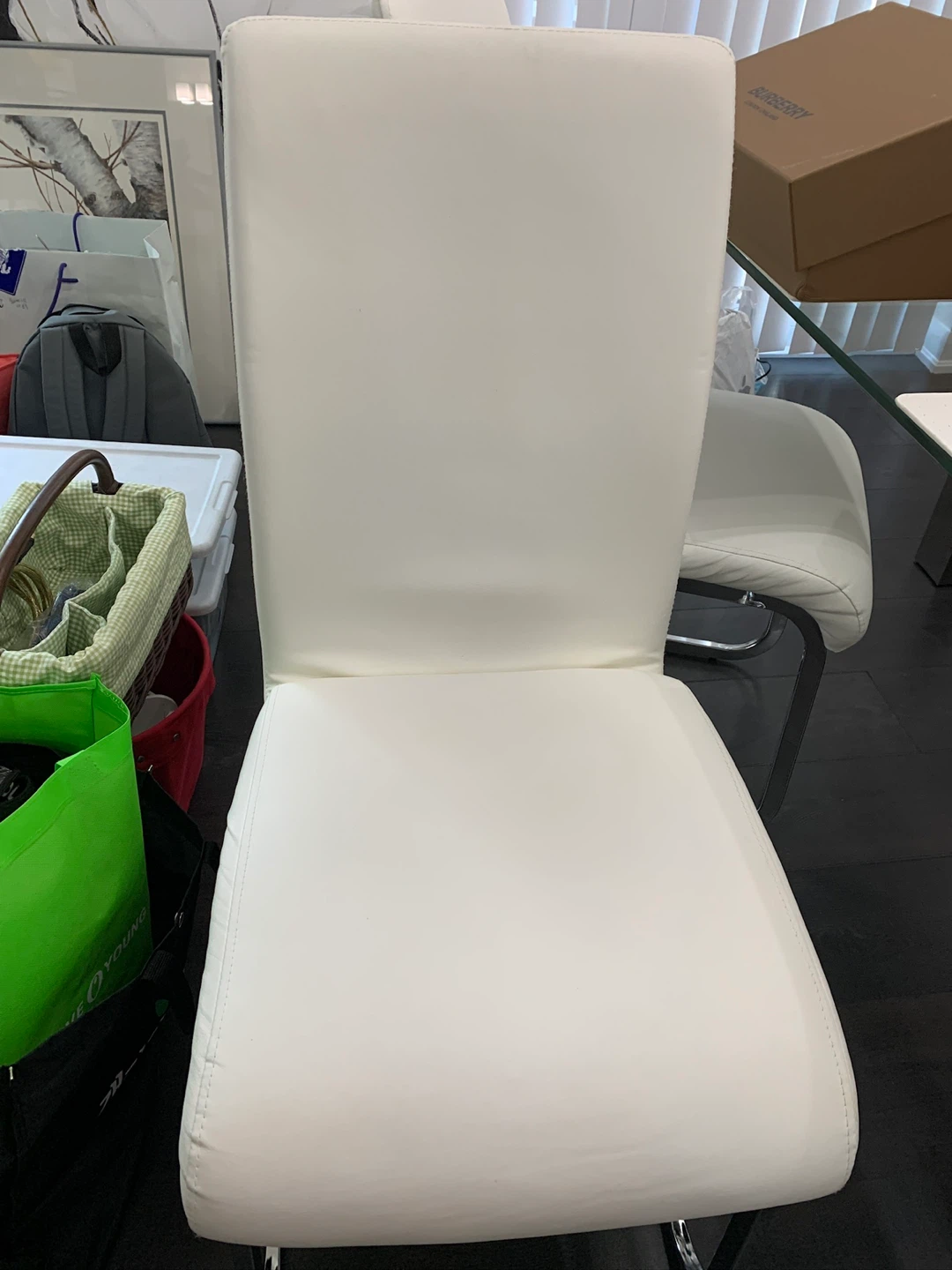 White glass table with 2 dinning chairs and bench - photo 2