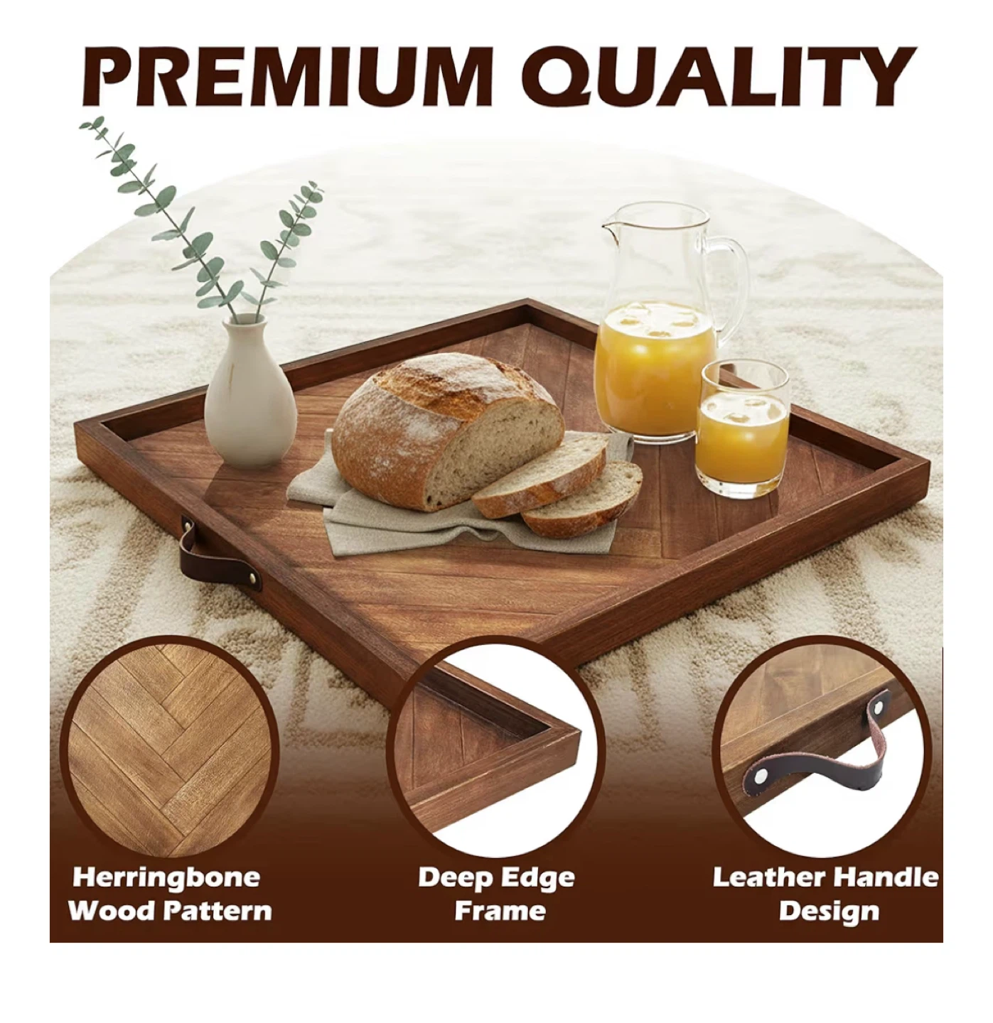 Wooden Serving Tray with Leather Handles - photo 2
