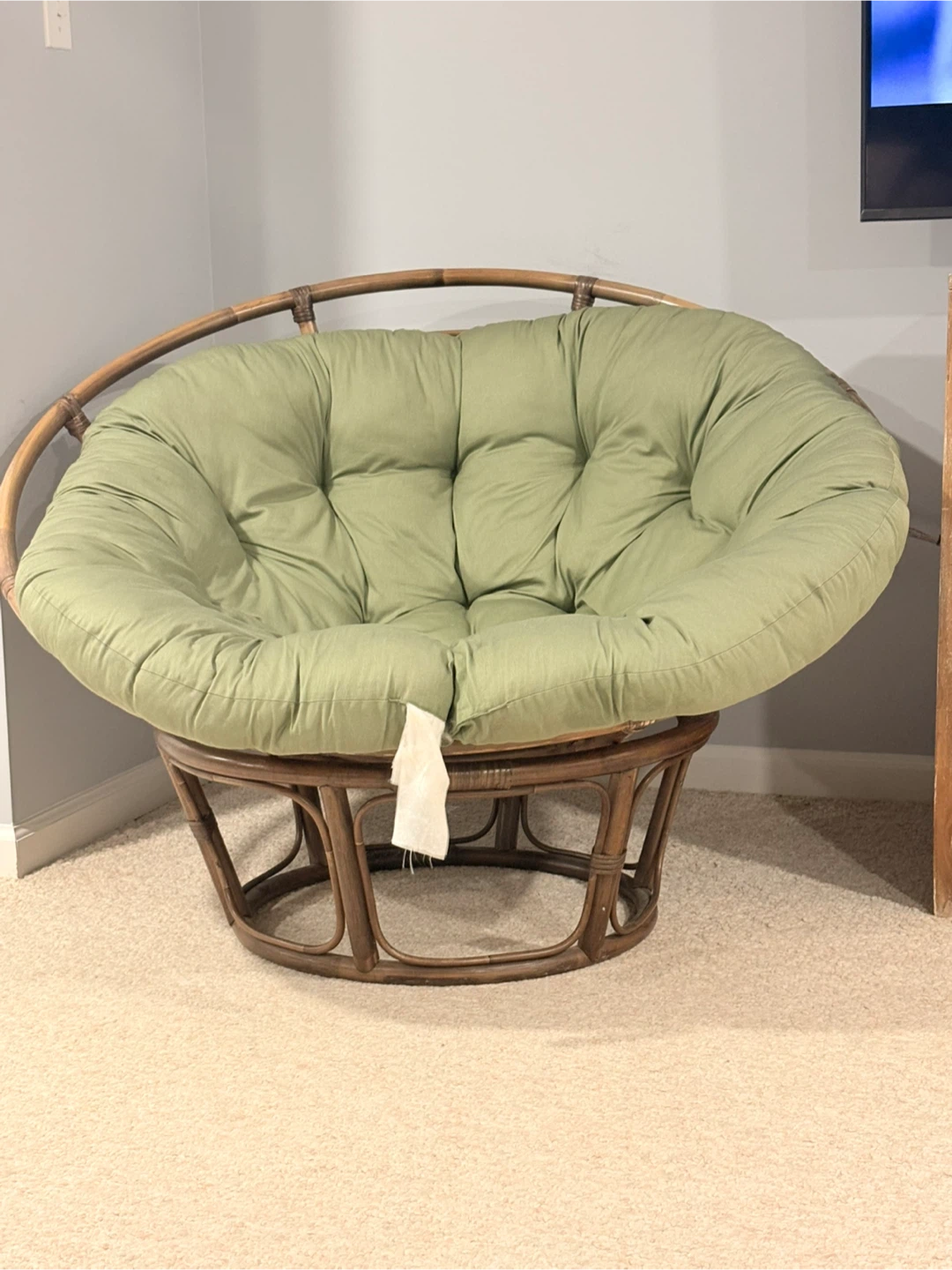 Papasan Chair with Green Cushion
