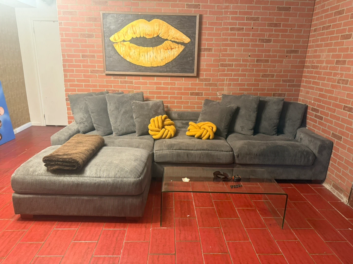 Gray Corduroy Sectional Sofa