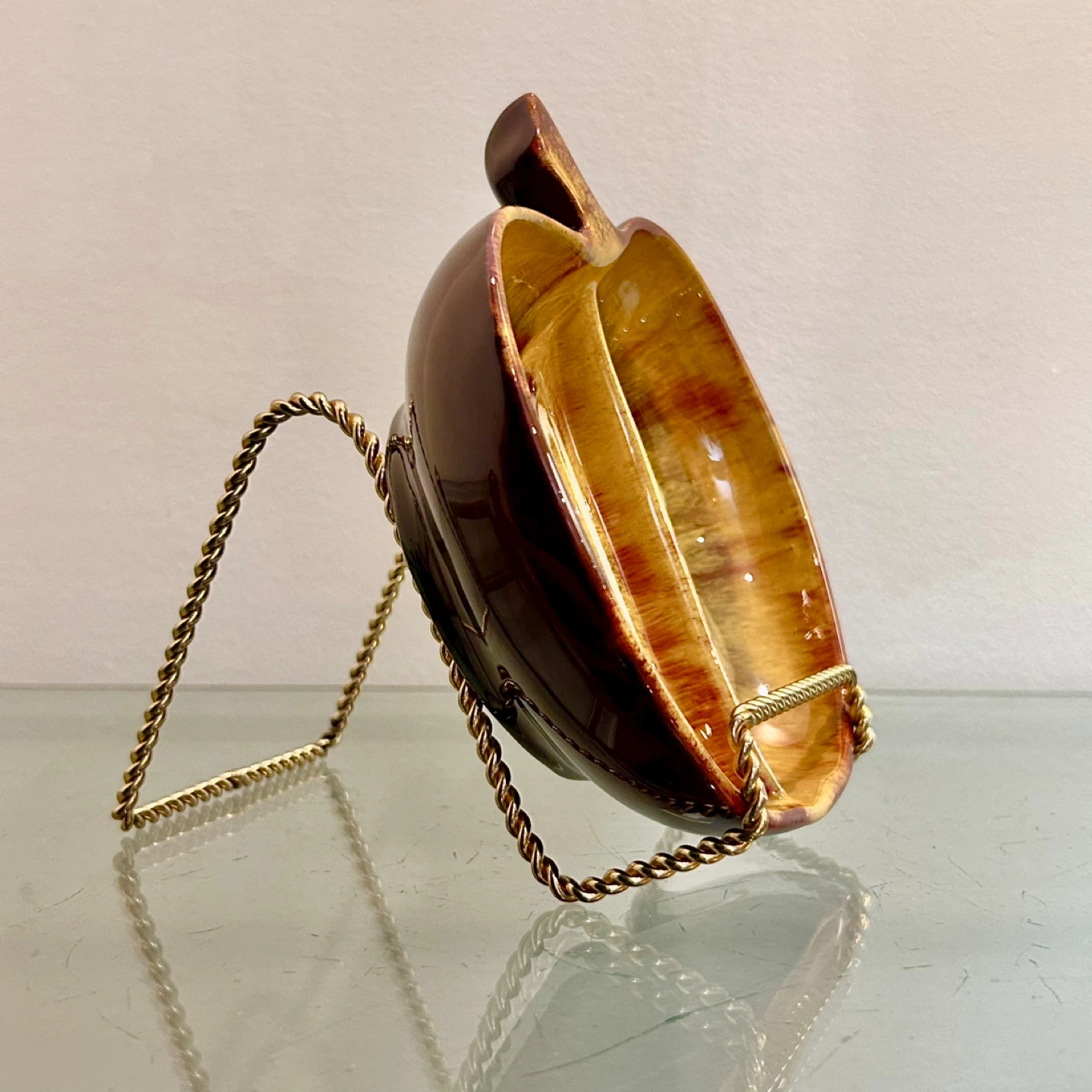 Mid-Century Apple Divided Dish, Drip Glaze Studio Pottery - photo 3