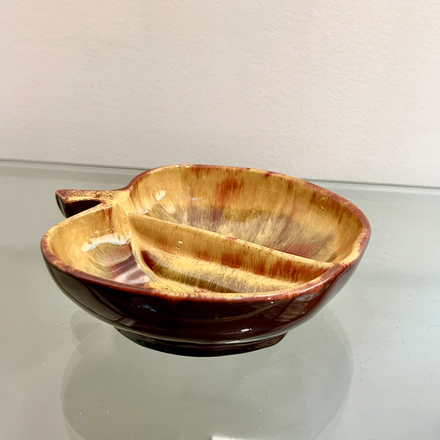 Mid-Century Apple Divided Dish, Drip Glaze Studio Pottery - photo 5