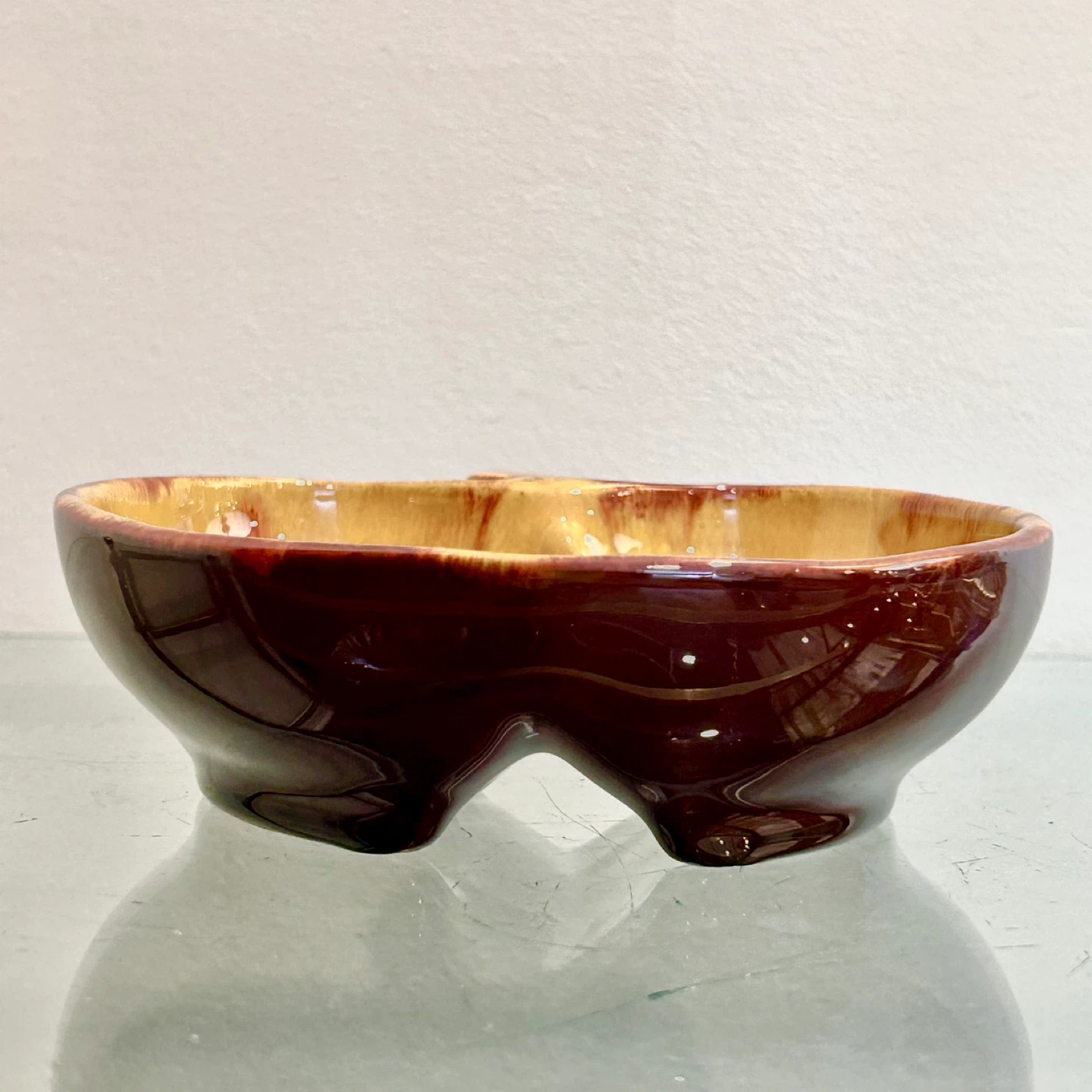 Mid-Century Apple Divided Dish, Drip Glaze Studio Pottery - photo 4